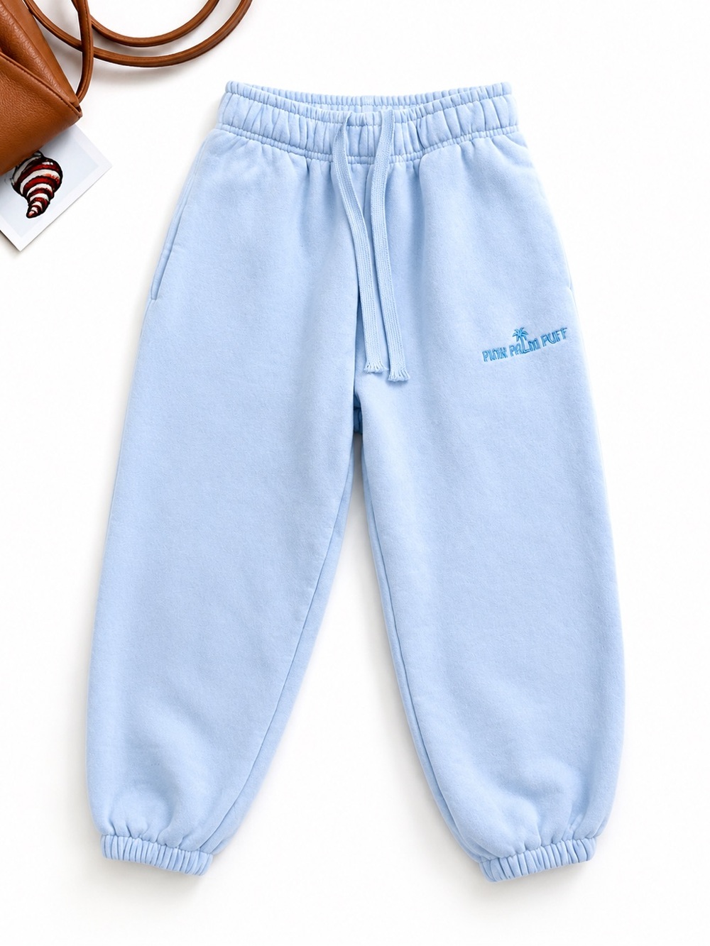 Pink Palm Puff Light Blue Sweatpants Joggers XS Short